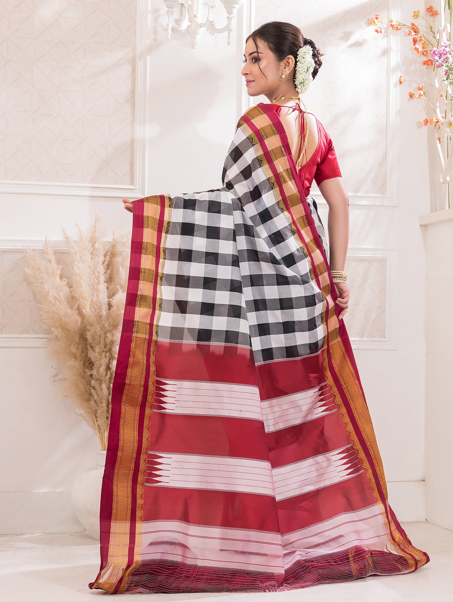 Ilkal Mercerized Cotton Saree with Maroon & Zari Border - 030