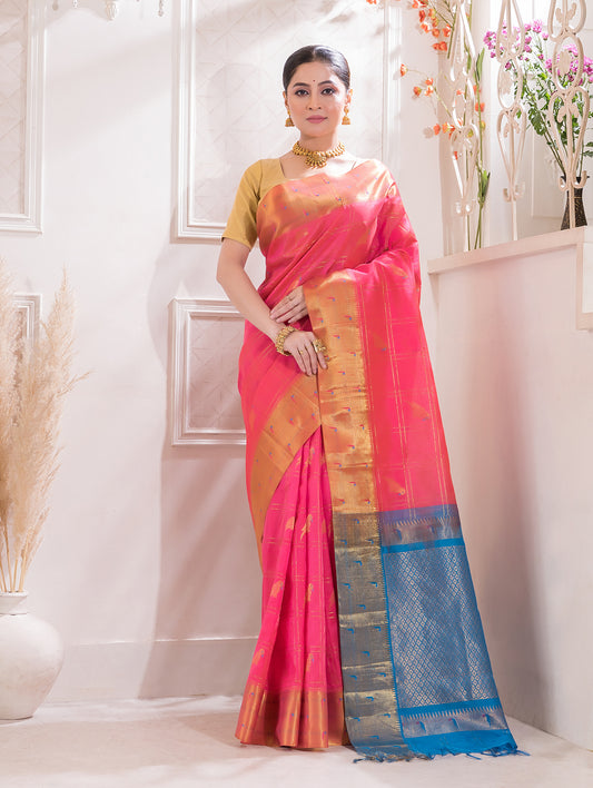 Pure Handloom Korvai Saree | Deep Pink