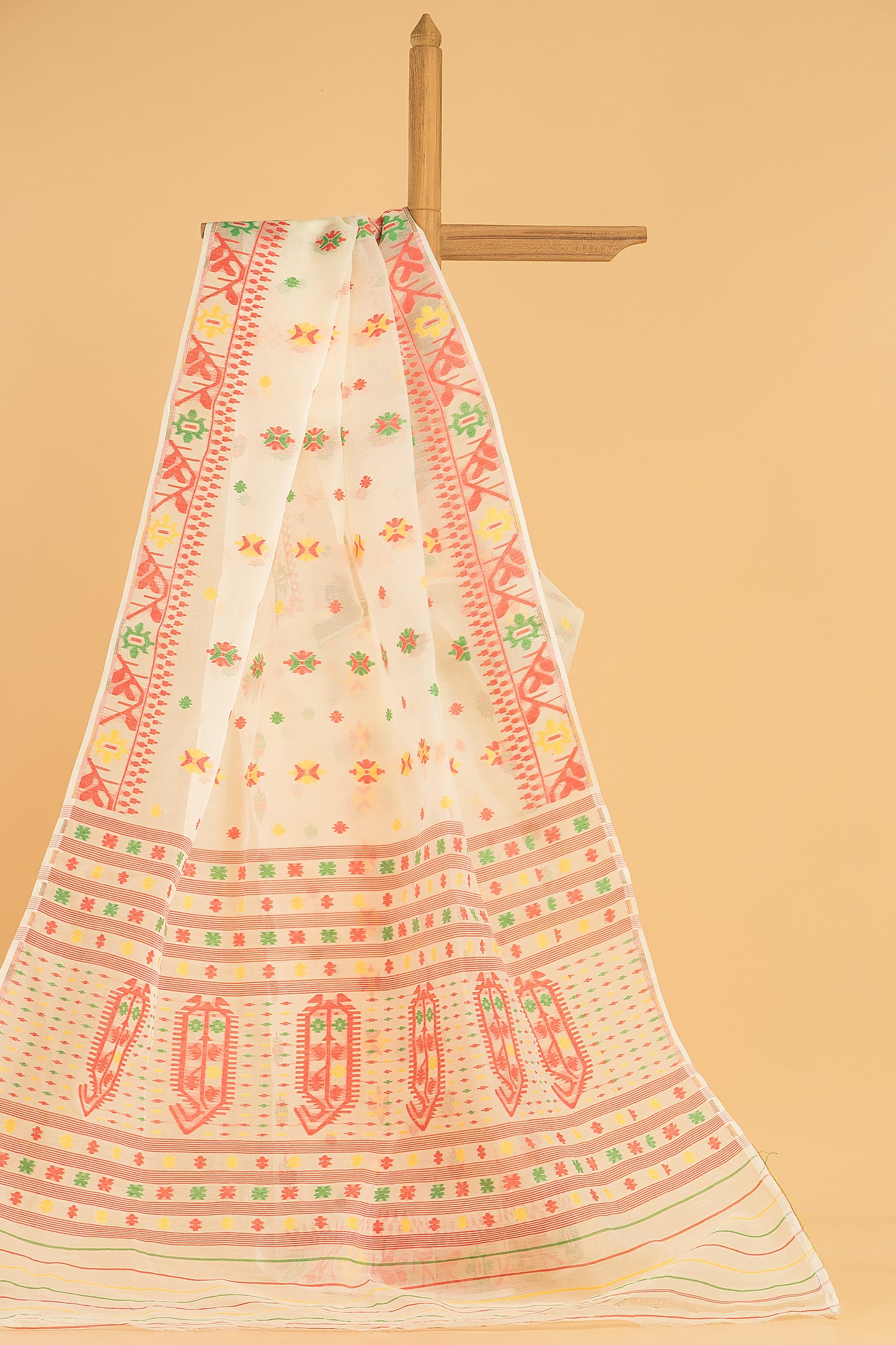 Hand Made Jamdani Saree With Ivory White - 083