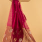 Hand Made Jamdani Saree With Rose Red - 088
