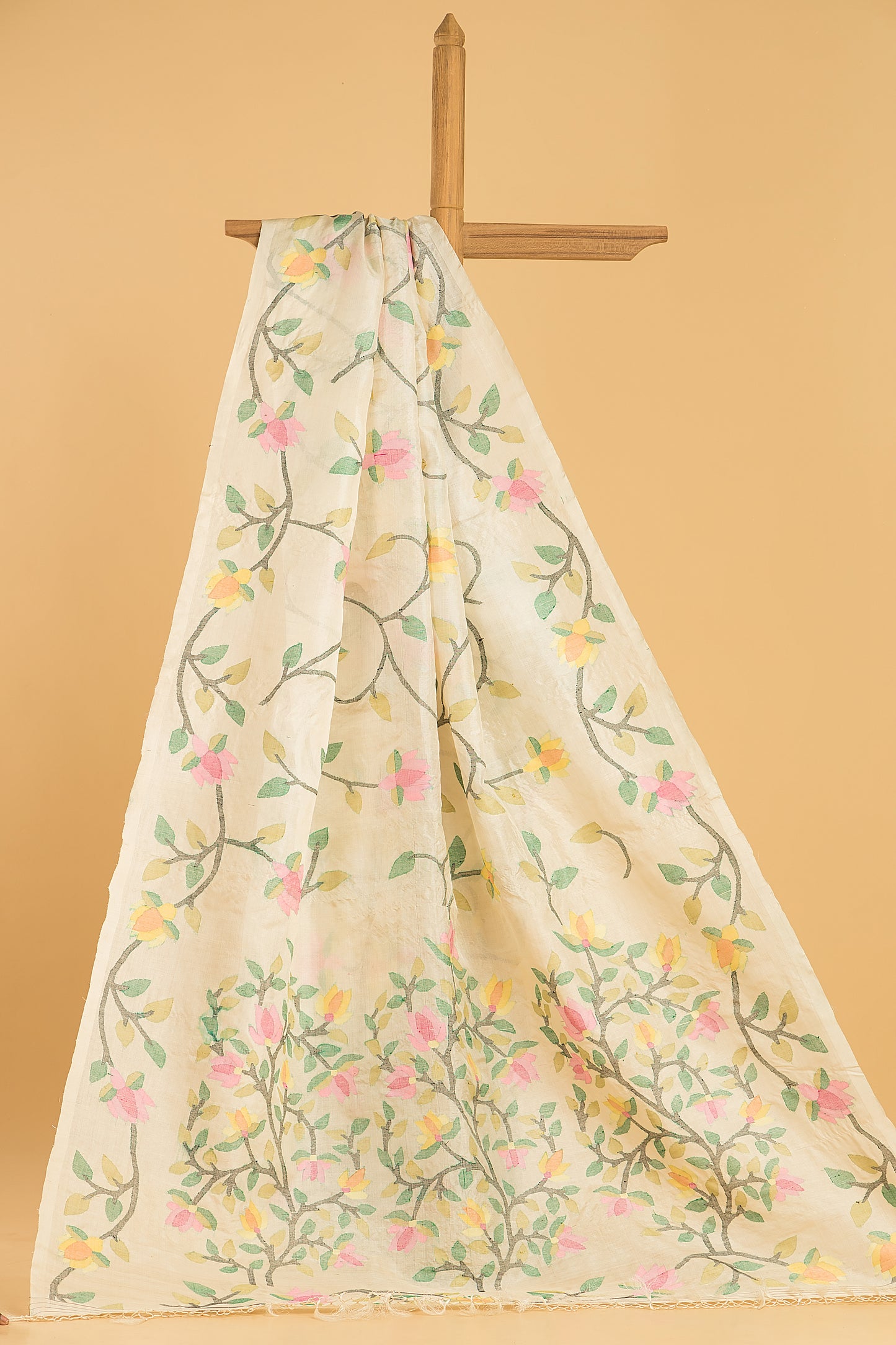 Hand Made Jamdani Saree With Linen White - 039