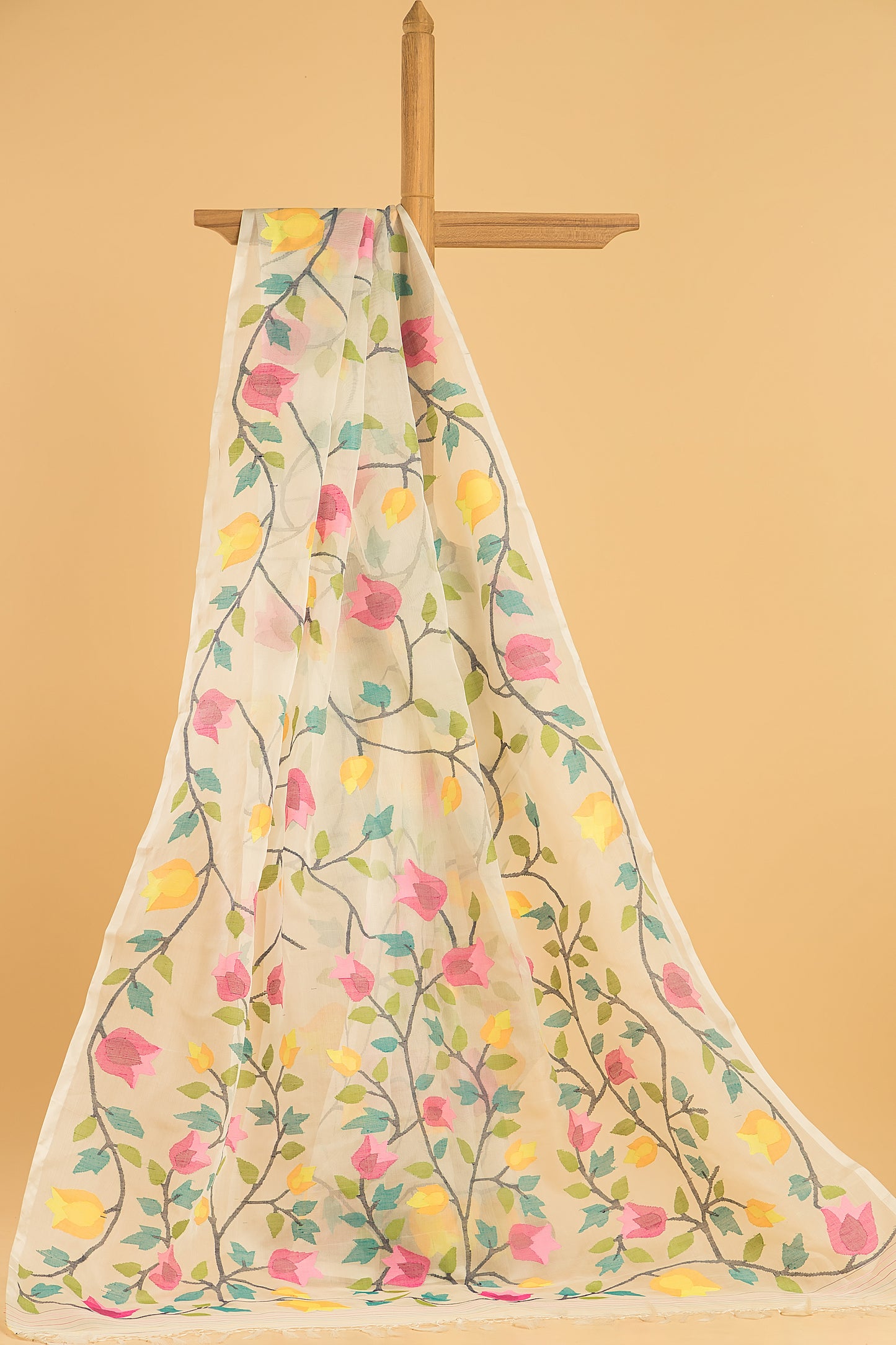 Hand Made Jamdani Saree With Ivory White - 068