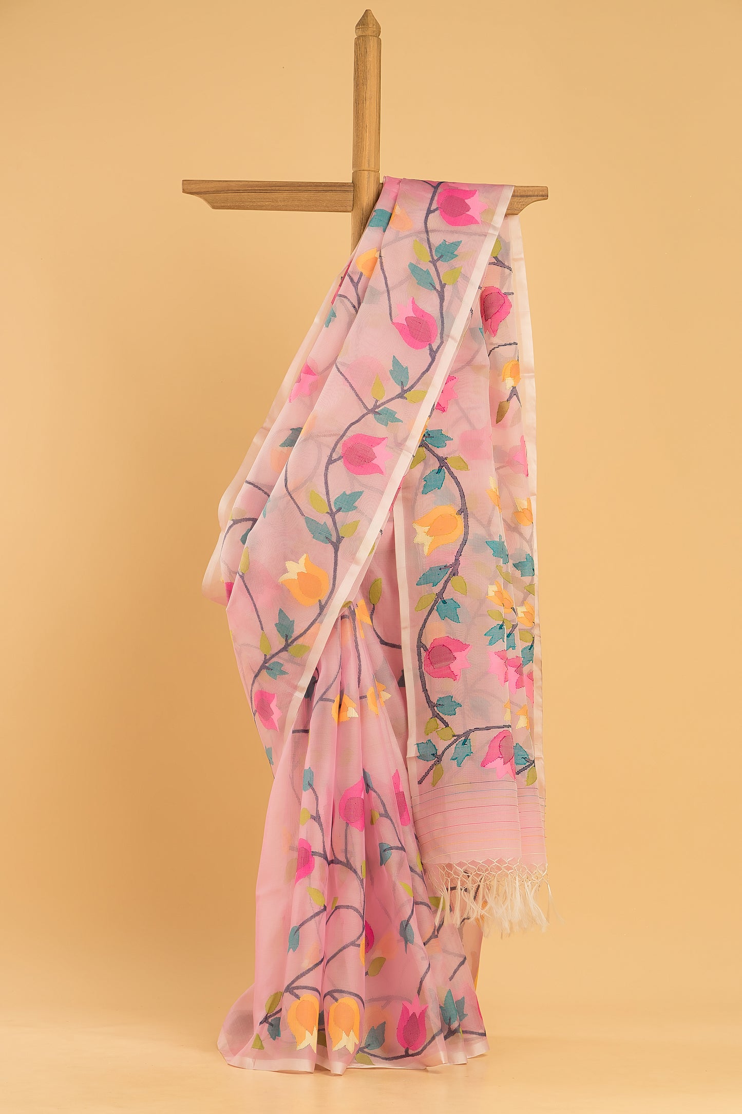 Hand Made Jamdani Saree With Rose Pink - 036
