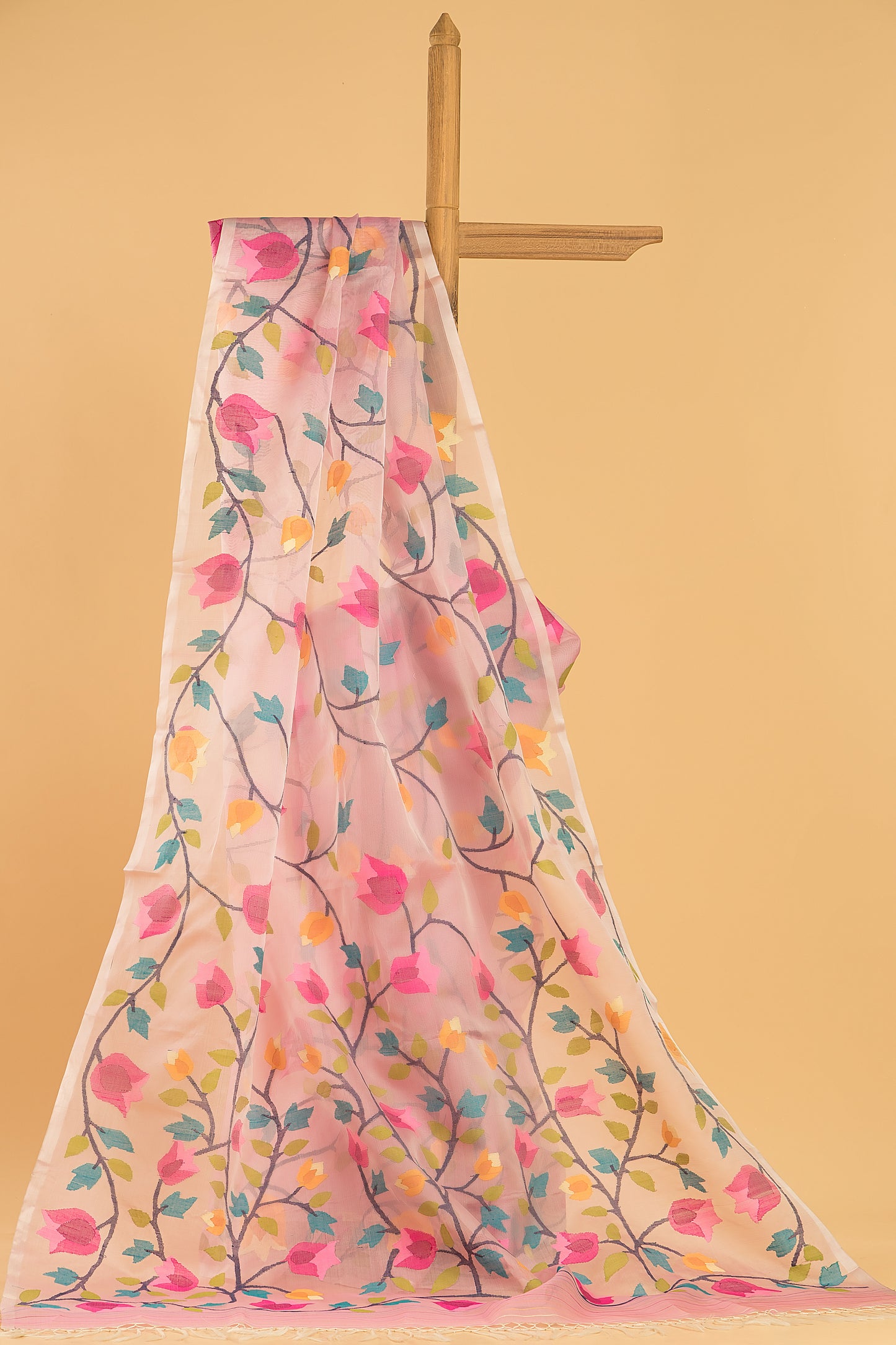 Hand Made Jamdani Saree With Rose Pink - 036