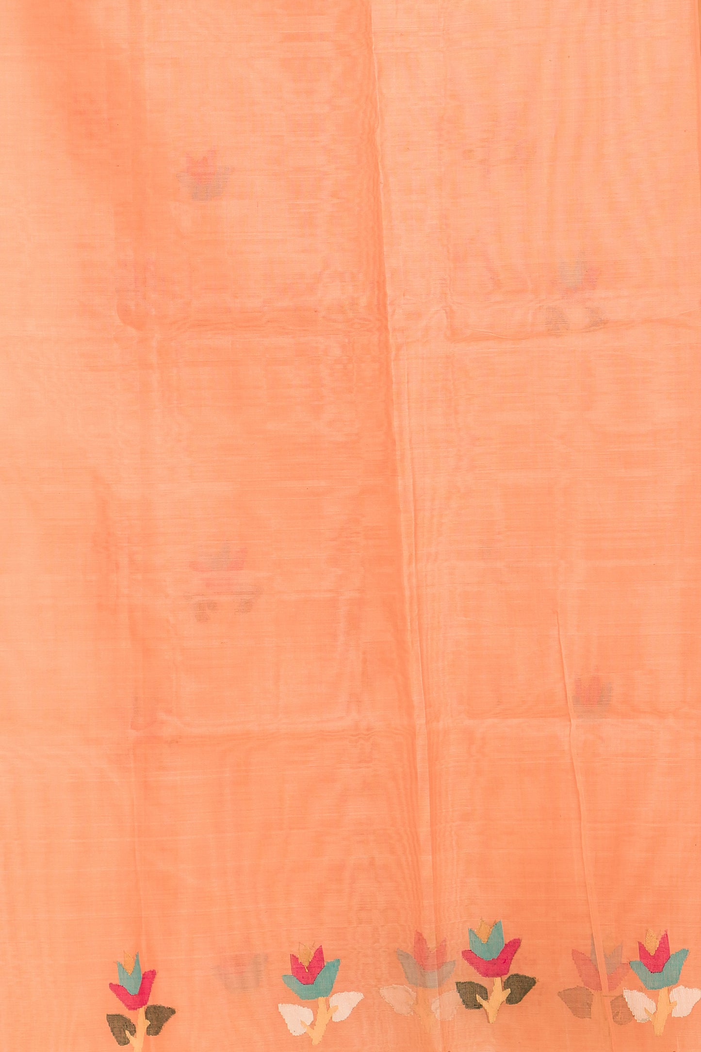 Hand Made Jamdani Saree With Coral Orange - 035