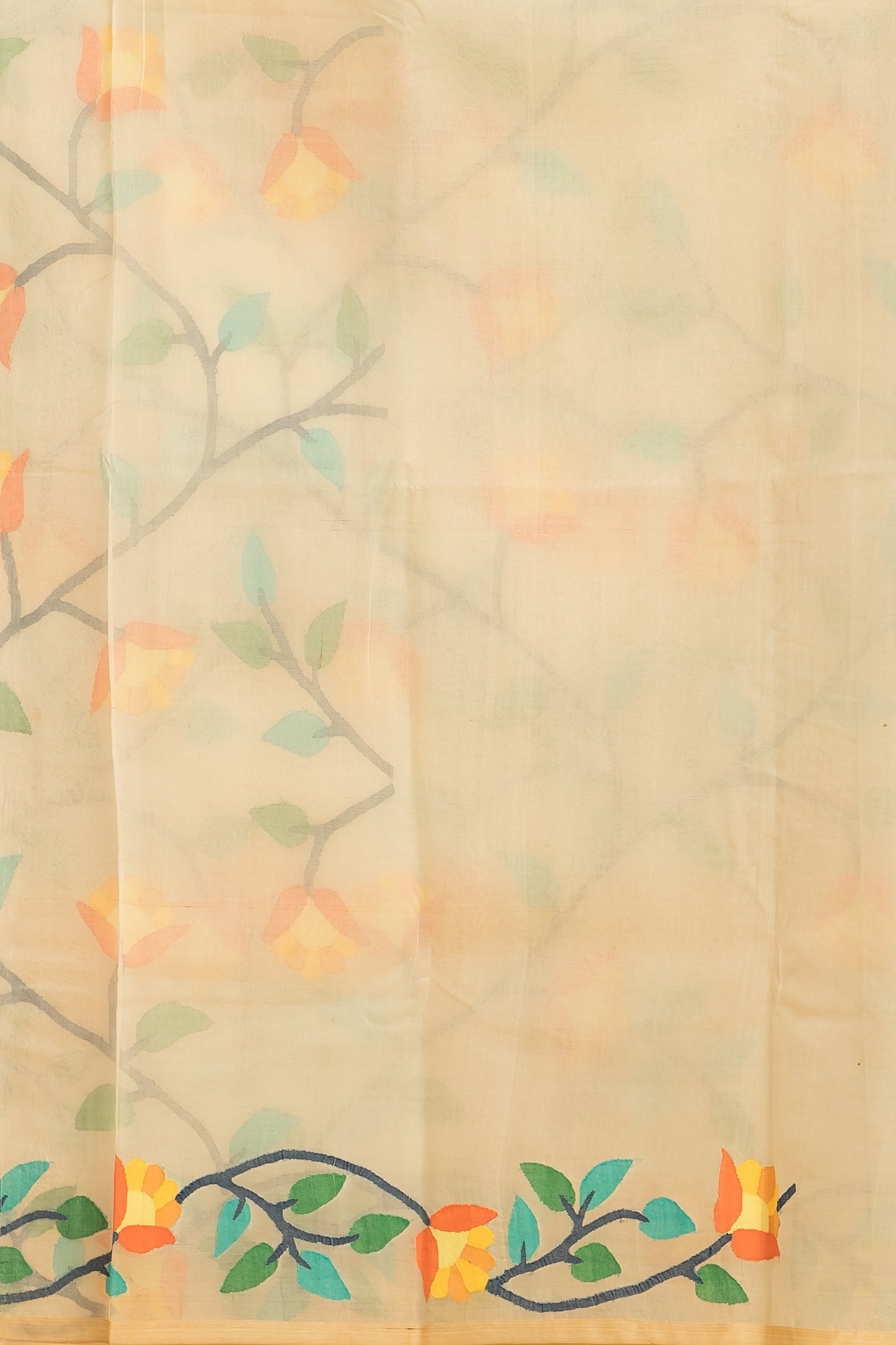 Hand Made Jamdani Saree With Pale Yellow - 057
