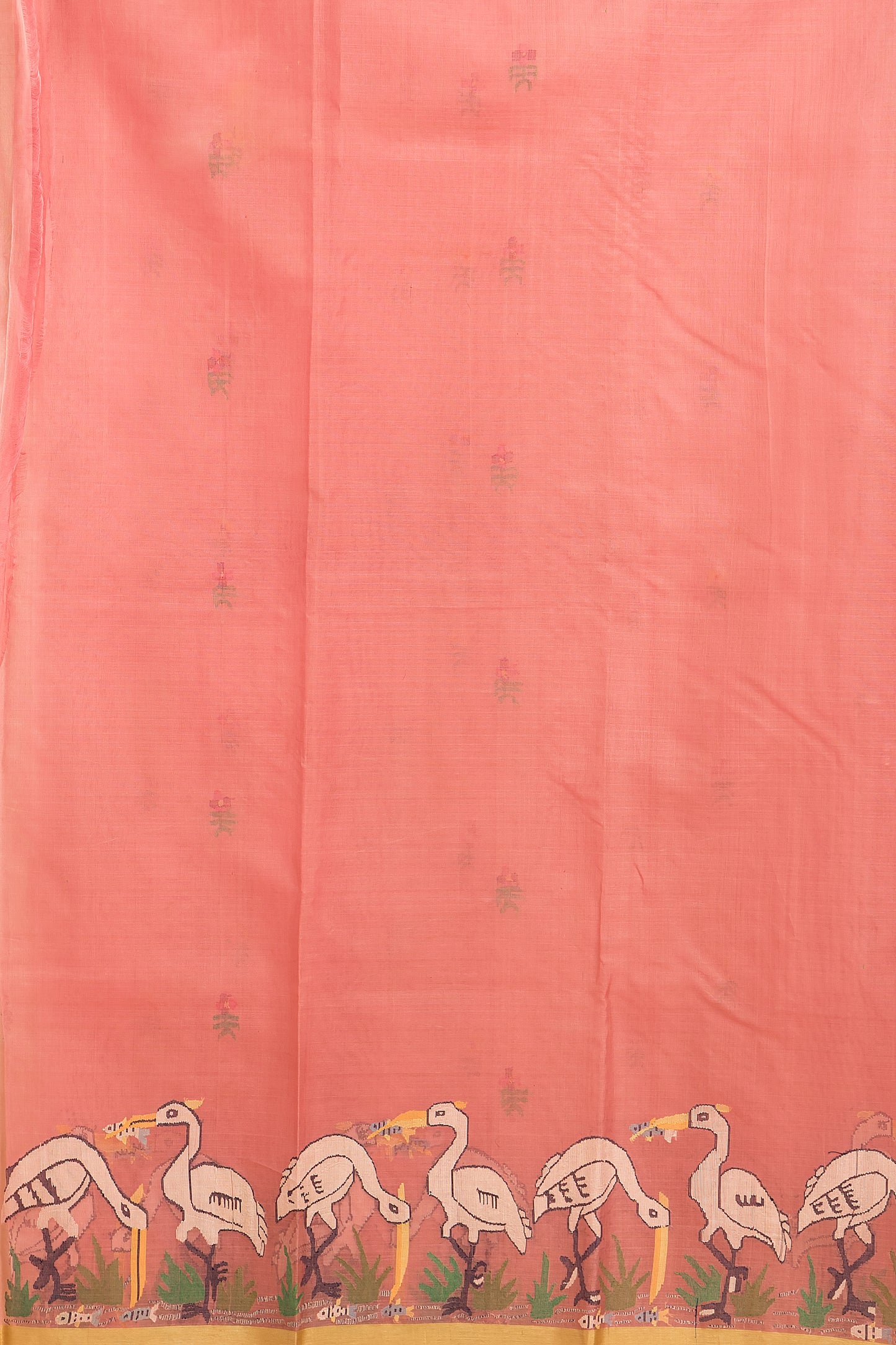 Hand Made Jamdani Saree With Coral Pink - 055