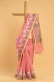 Hand Made Jamdani Saree With Coral Pink - 055