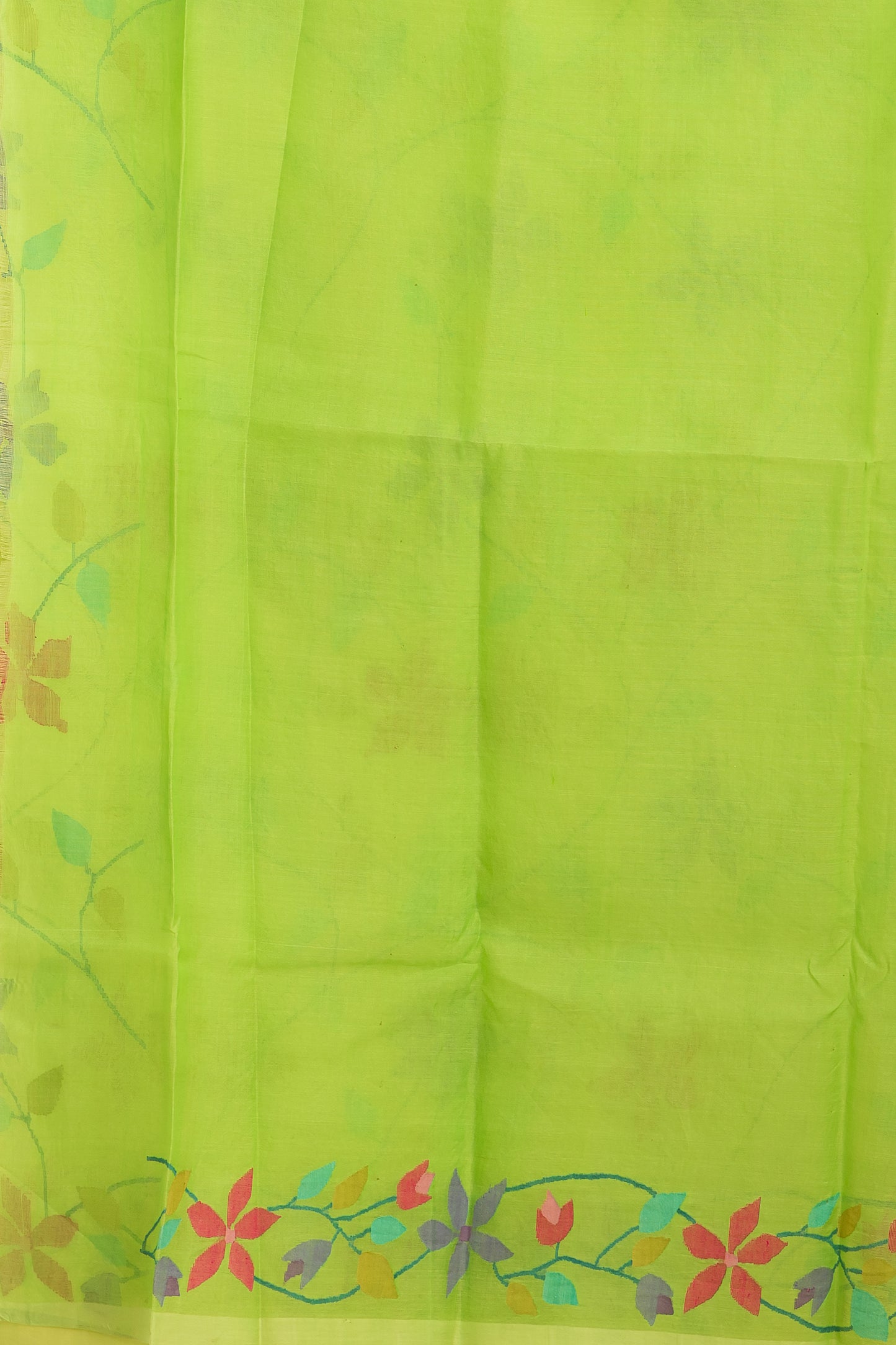 Hand Made Jamdani Saree With Neon Green - 053