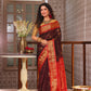 Pure Handloom Korvai Saree | Dark Brown and Golden Red