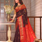 Pure Handloom Korvai Saree | Dark Brown and Golden Red