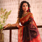 Pure Handloom Korvai Saree | Dark Brown and Golden Red