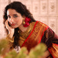 Pure Handloom Korvai Saree | Dark Brown and Golden Red