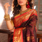 Pure Handloom Korvai Saree | Dark Brown and Golden Red