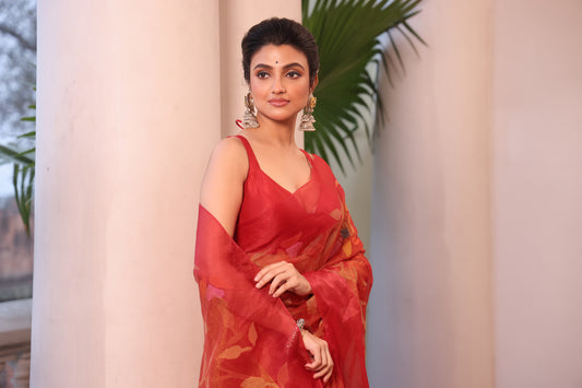 Classic Red Pure Hand Made Jamdani Saree - 093
