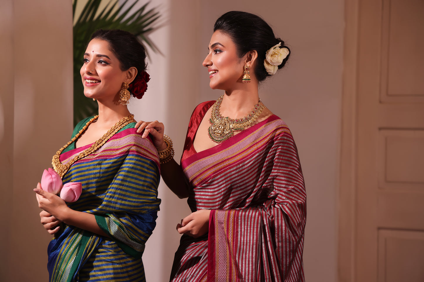 Ilkal Saree in Pink and White stripes - 005