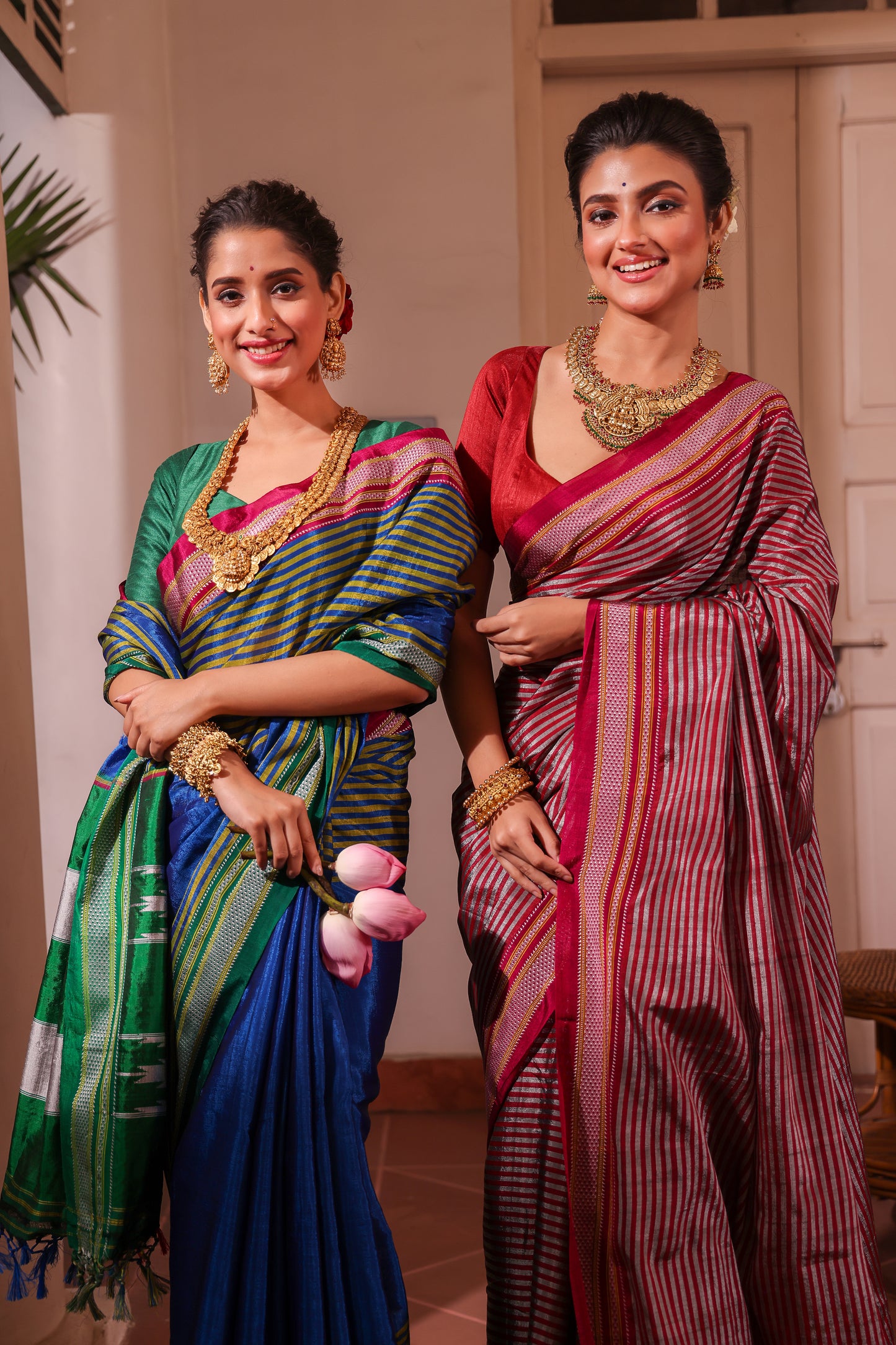 Ilkal Saree in Pink and White stripes - 005