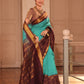 Pure Handloom Korvai Saree | Parrot motifs On Zari Checks | bright Blue