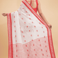 Durga Puja Saree Handloom Cotton Red Border- 015 - indeloom