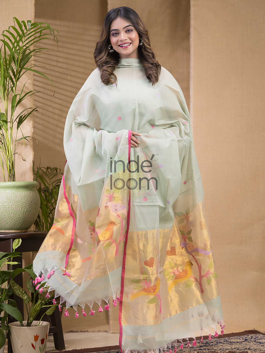 Light Green Jamdani 2-Piece Set Kurti & Dupatta (UNSTITCHED) -685