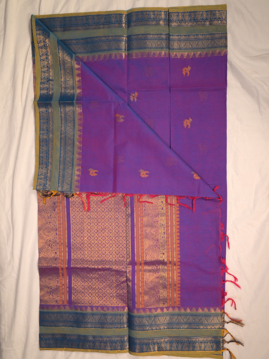 Kanchi Cotton|Dual Tone Purple & Aqua Green/ Blue