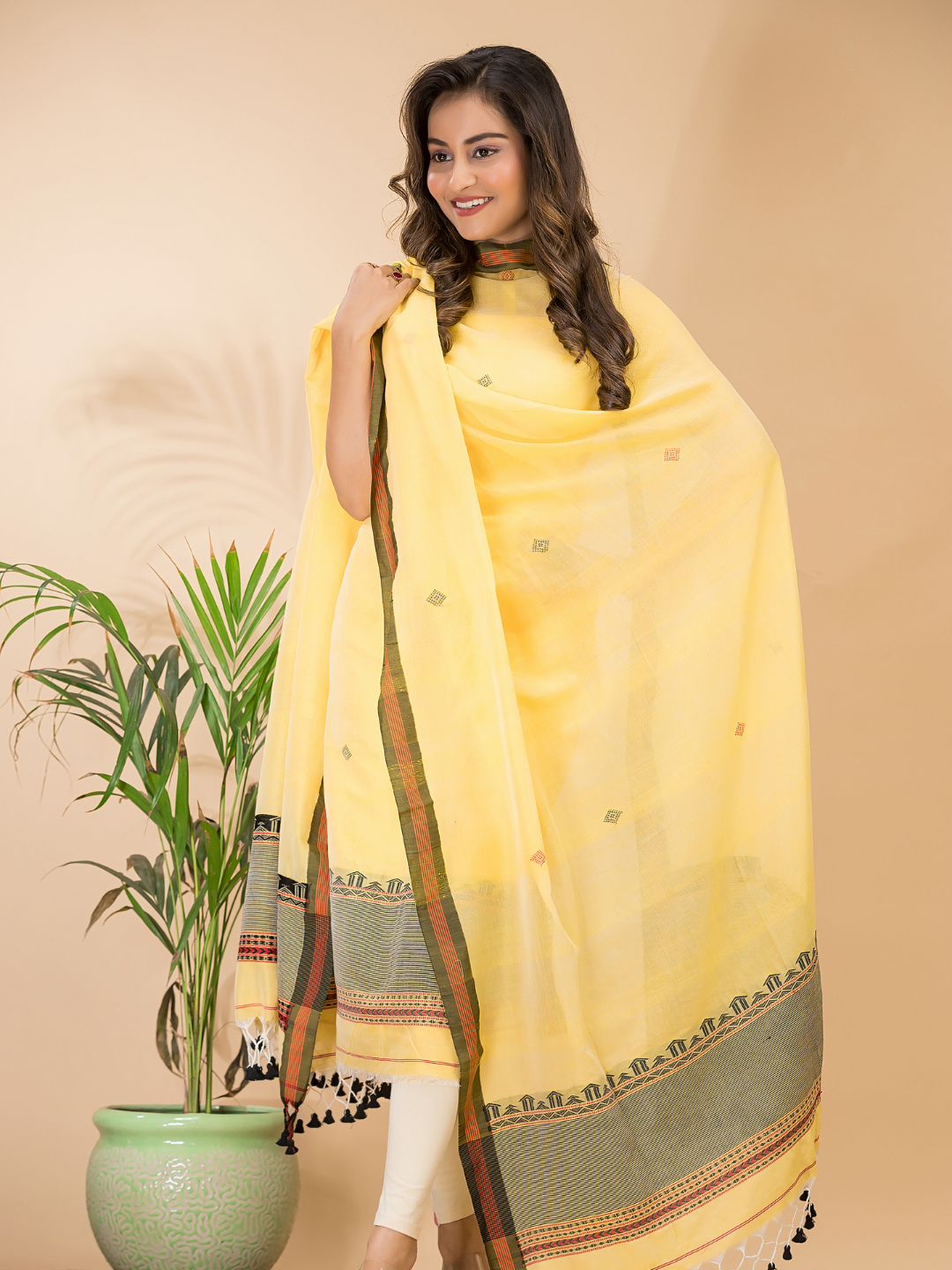 Lime Yellow Mercerized Cotton 2-Piece Set Kurti & Dupatta (UNSTITCHED) - 110