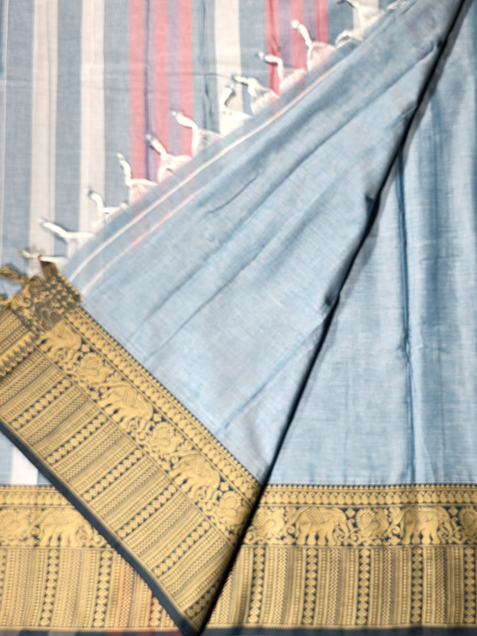 Handloom Narayanpet Cotton Saree | Chambray Blue