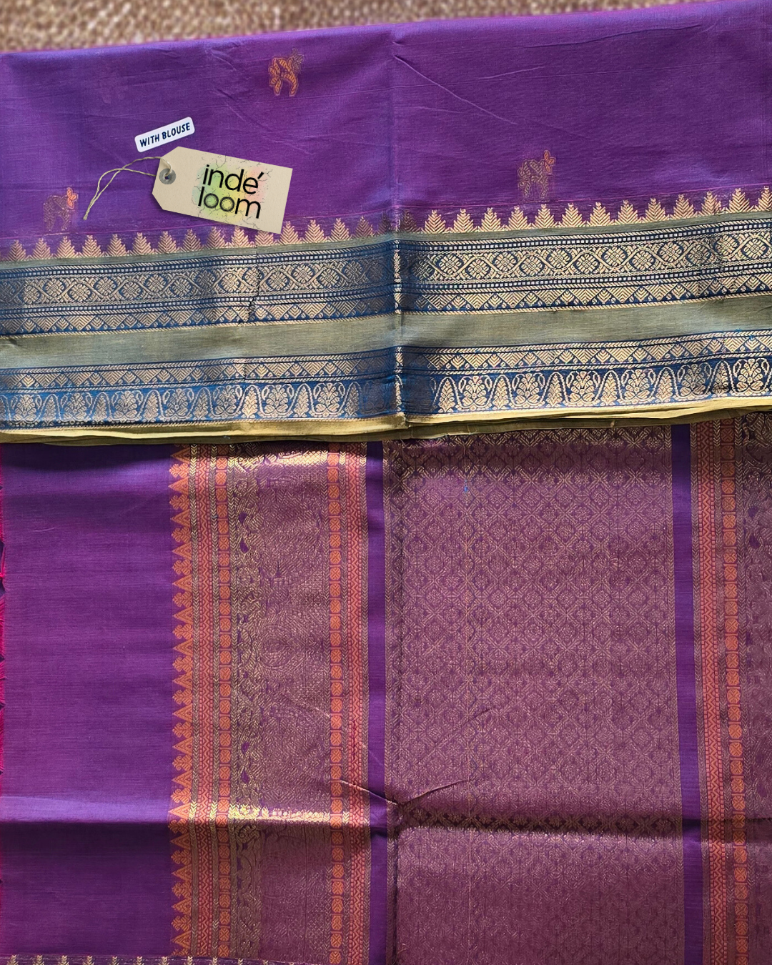 Kanchi Cotton|Dual Tone Purple & Aqua Green/ Blue