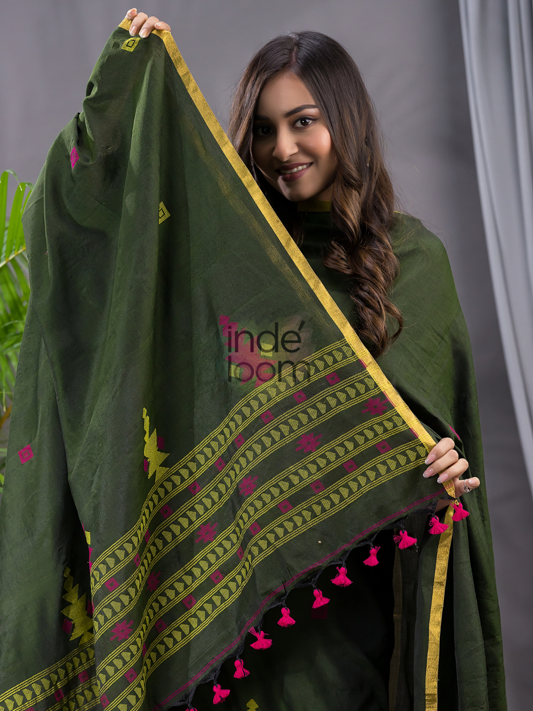 Forest Green Cotton Jamdani 2-Piece Set Kurti & Dupatta (UNSTITCHED) - 116