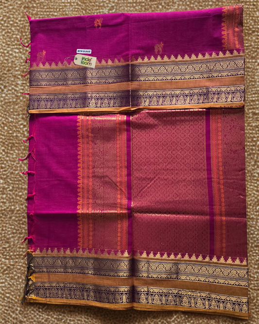 Kanchi Cotton|Magenta & Tan/ Purple