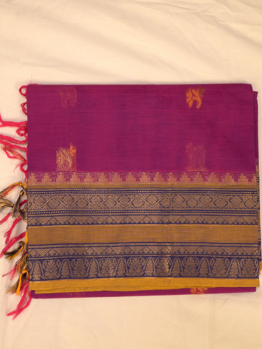 Kanchi Cotton|Magenta & Tan/ Purple