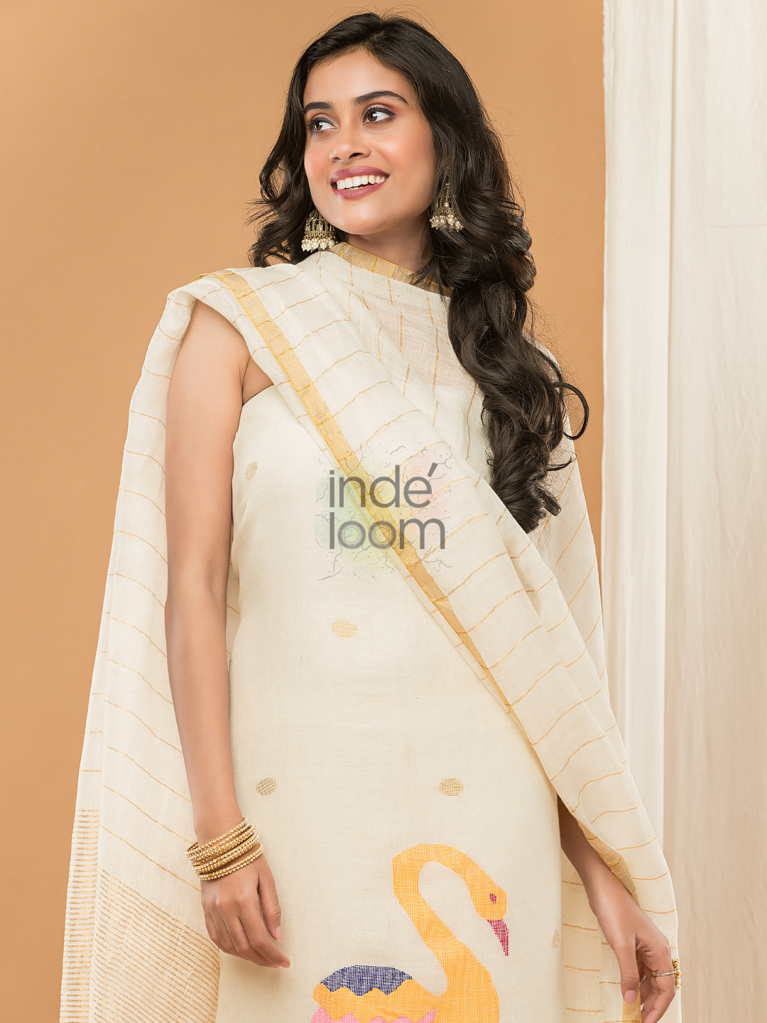 Handloom Jamdani Unstitched 2-Piece Kurti  |  Pearl White