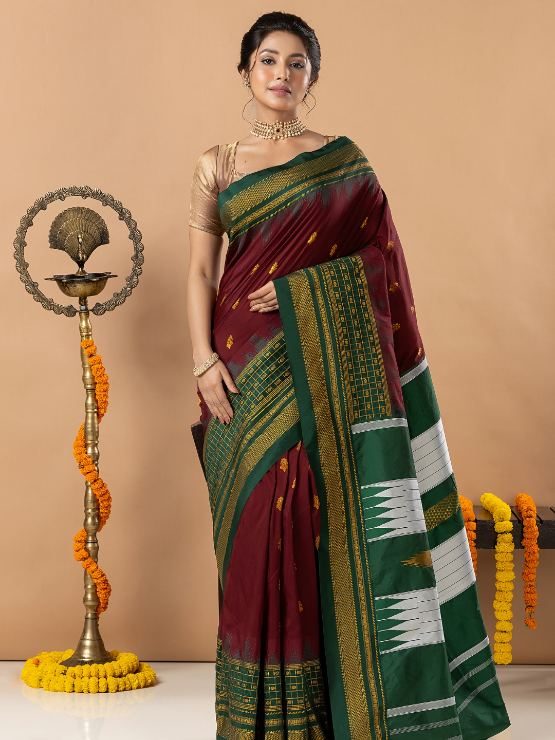 Traditional Ilkal Viscose Saree | Wine Maroon