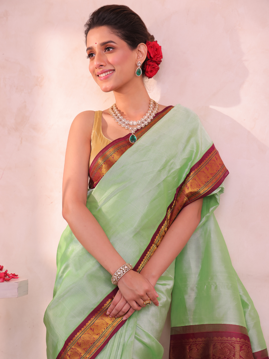 Pure Handloom Korvai Saree | Pear Green