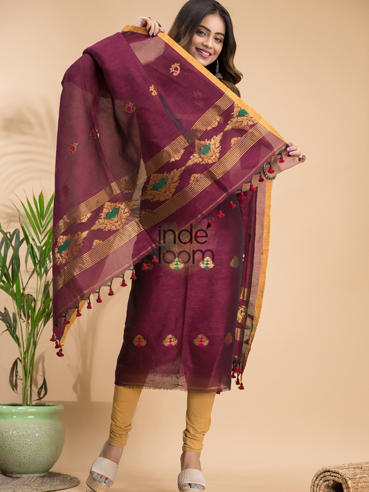 Mulberry Purple Tissue Linen 2-Piece Set Kurti & Dupatta (UNSTITCHED) - 016
