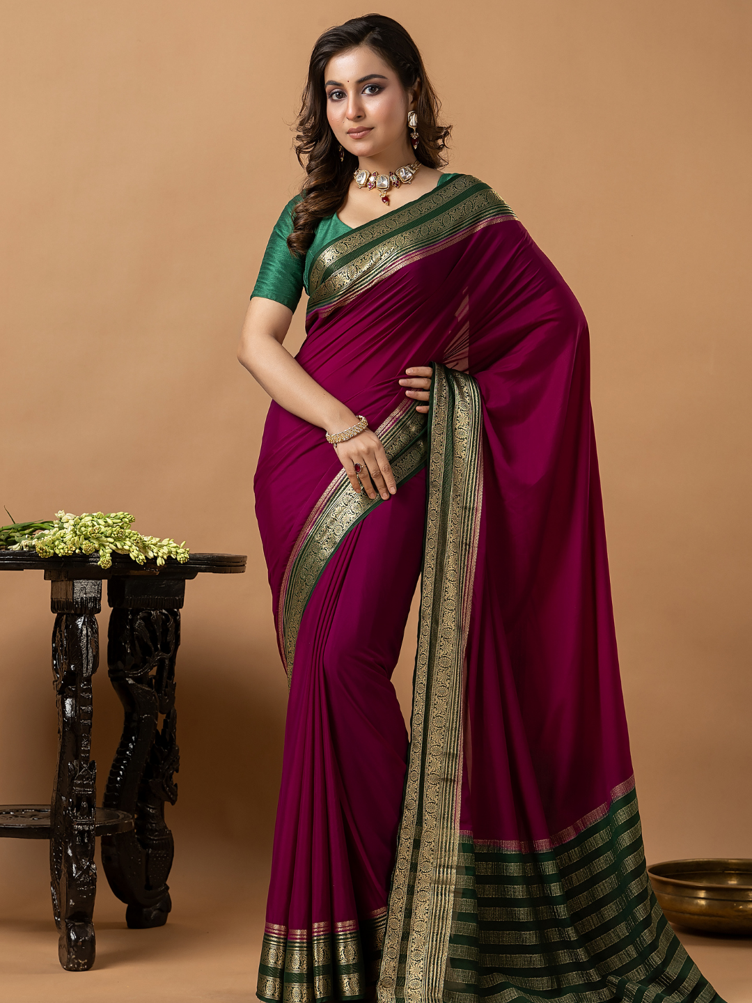 Classic Mysore Semi Silk Saree | Berry Magenta