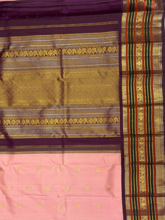 Handwoven Pure Gadwal Silk Saree  | Pink