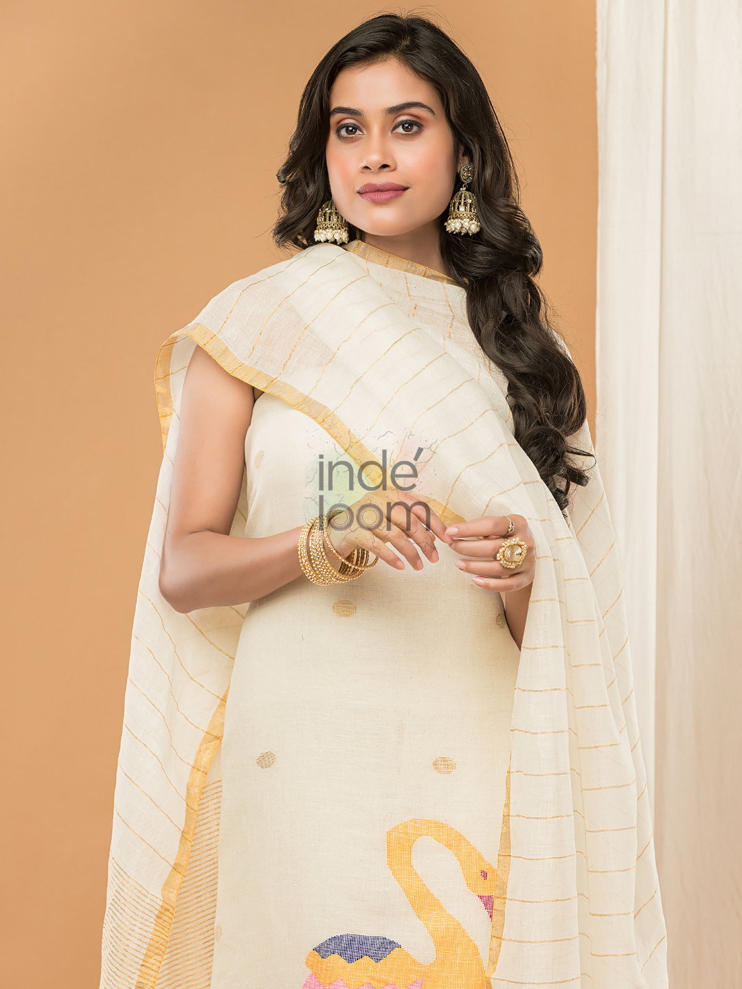 Handloom Jamdani Unstitched 2-Piece Kurti  |  Pearl White