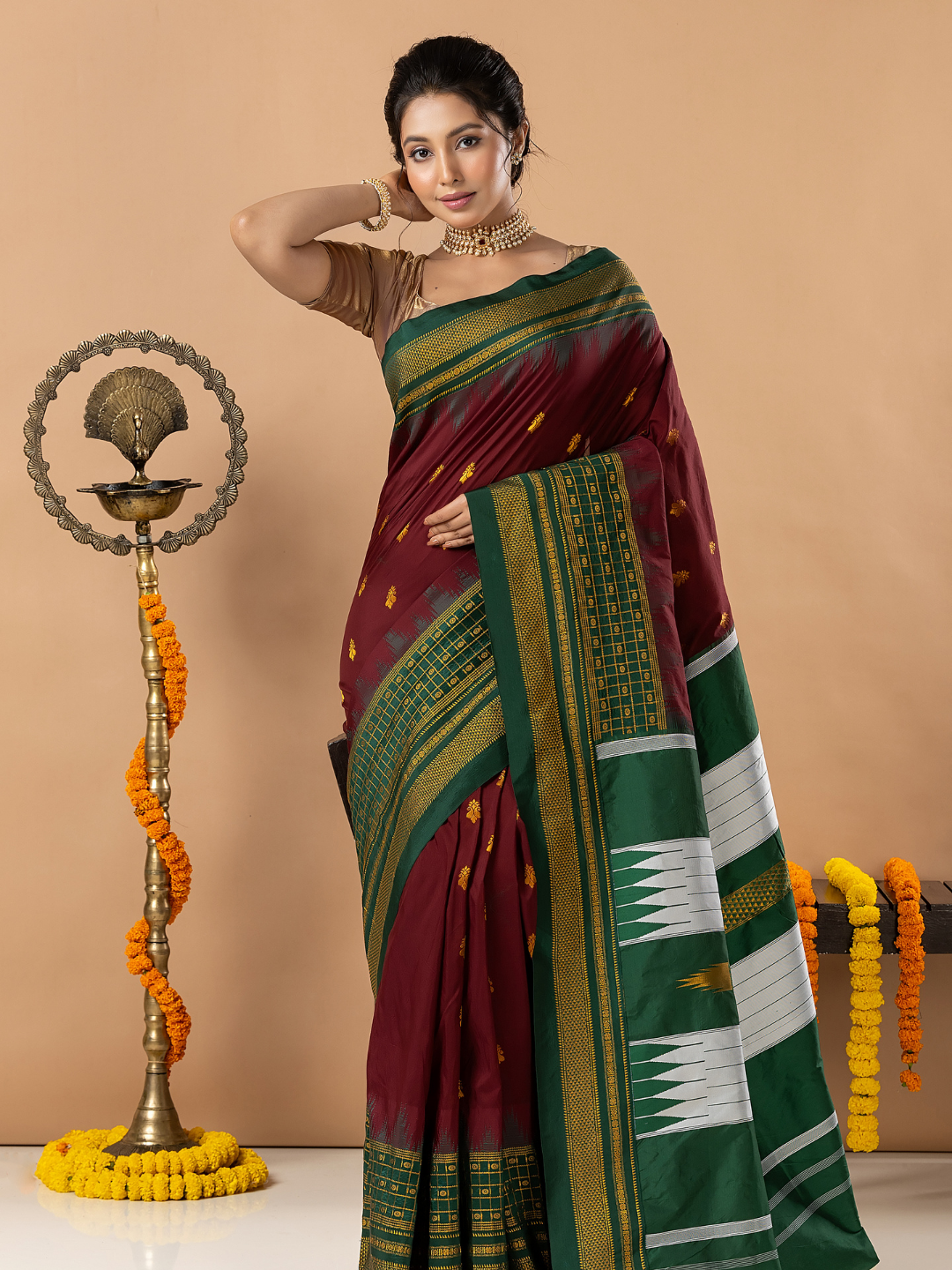 Traditional Ilkal Viscose Saree | Wine Maroon