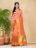 Cotton Linen Handloom Saree With Pale Orange - 014