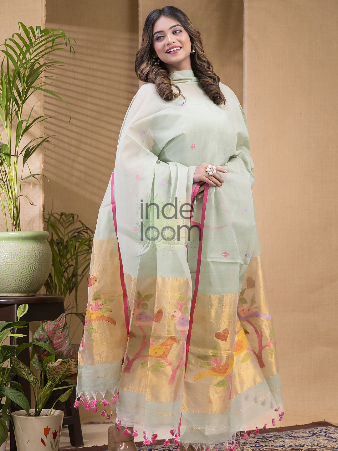 Light Green Jamdani 2-Piece Set Kurti & Dupatta (UNSTITCHED) -685