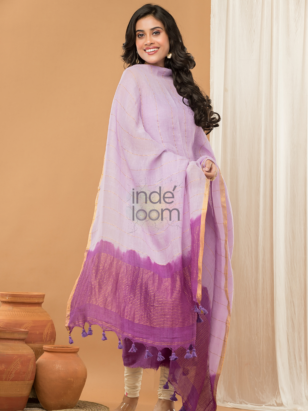 Light Purple color Jamdani 2-Piece Set Kurti & Dupatta (UNSTITCHED) - 153