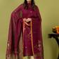 Handwoven Jamdani Linen Unstitched 2-piece Kurti | Raspberry Magenta