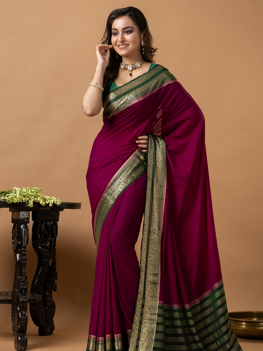 Classic Mysore Semi Silk Saree | Berry Magenta
