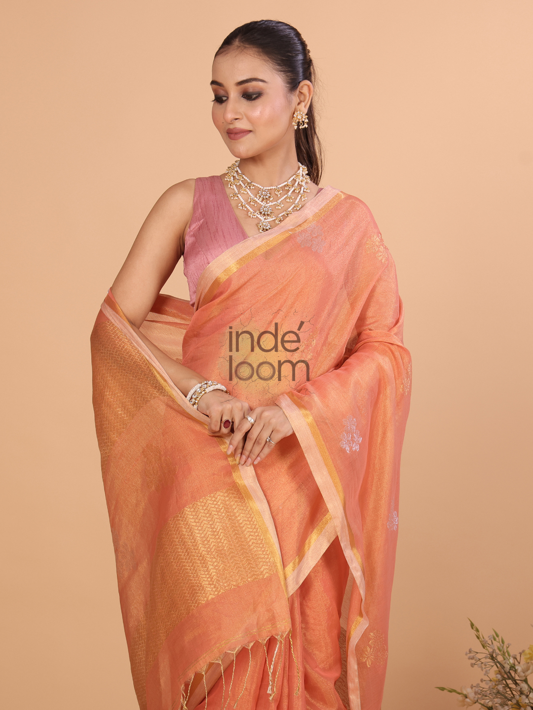 Matka Silk Jamdani Saree With Melon Orange - 123