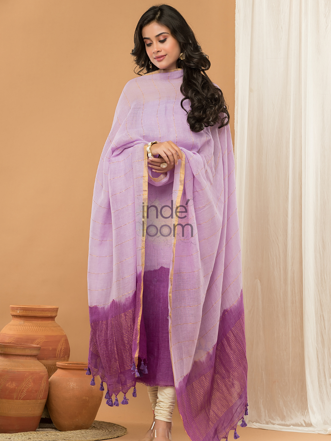 Light Purple color Jamdani 2-Piece Set Kurti & Dupatta (UNSTITCHED) - 153