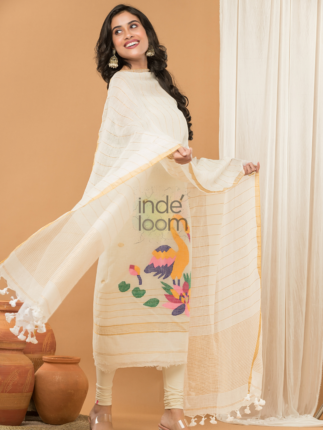 Handloom Jamdani Unstitched 2-Piece Kurti  |  Pearl White