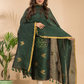 Dark Green Cotton Linen 2-Piece Set Kurti & Dupatta (UNSTITCHED) - 017