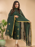 Dark Green Cotton Linen 2-Piece Set Kurti & Dupatta (UNSTITCHED) - 017