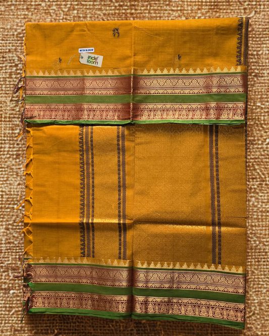 Kanchi Cotton|Mustard Yellow & Leaf green/ Brick red